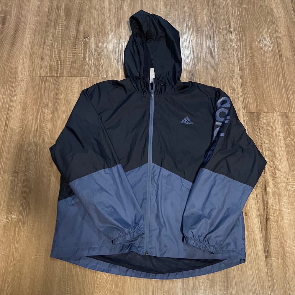 Adidas Mens Windbreaker Jacket Medium Blue Polyester Primegreen Colorblock Hood